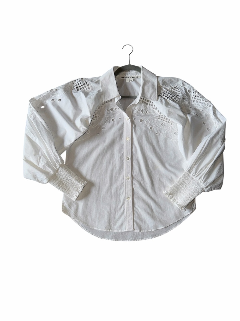 VERONICA BEARD White Lilah Eyelet Button Down Top Size 2 - Picture 3 of 10